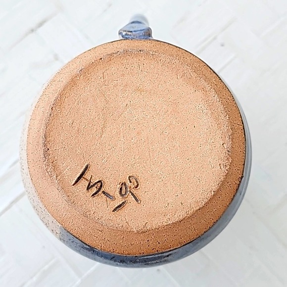 Signed Pottery Pitcher Speckled Design with Pink Heart Flowers 5" T x 6" W - Picture 6 of 7